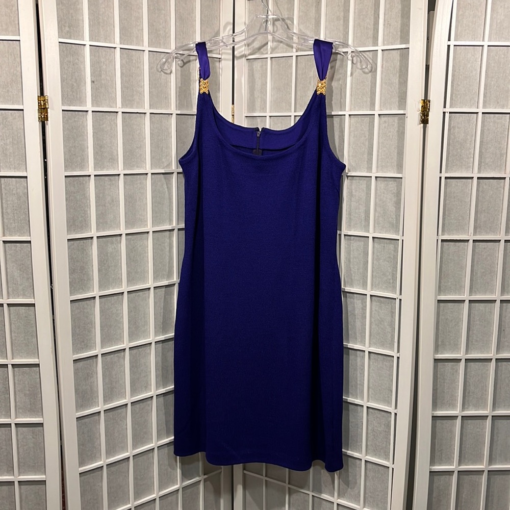 St. John Knit Gold Jewel-Trimmed Amethyst Dress, NWT